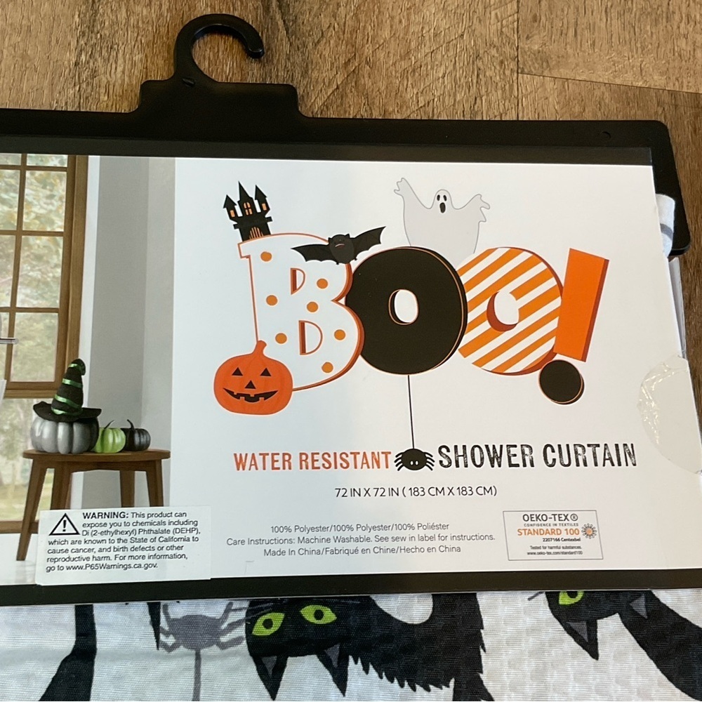 Black Cat Shower Curtain Halloween OEKO-TEX Bathroom Bath Decor Spider Holiday - Picture 5 of 5